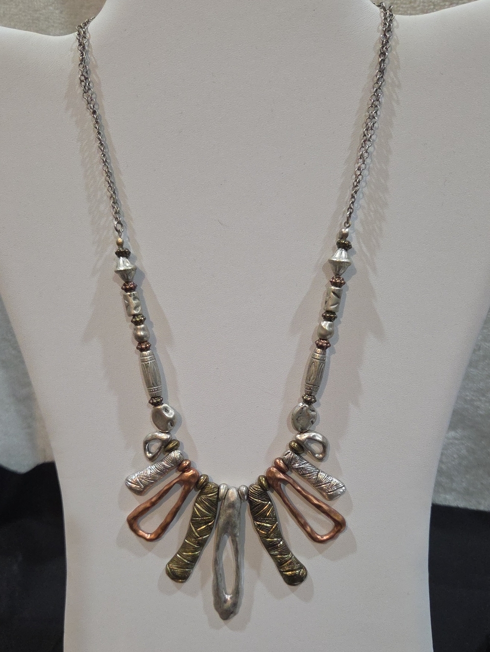 Mixed Metal Statement Necklace - Silver, Gold & Copper Tones